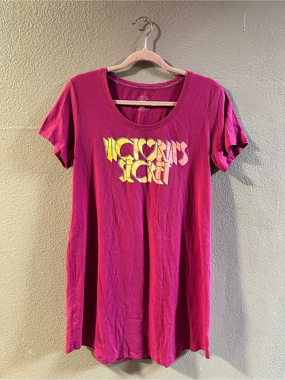 Victoria's Secret Cotton Lingerie T-Shirt Short Sleeve T-Shirt in Pink Size XL